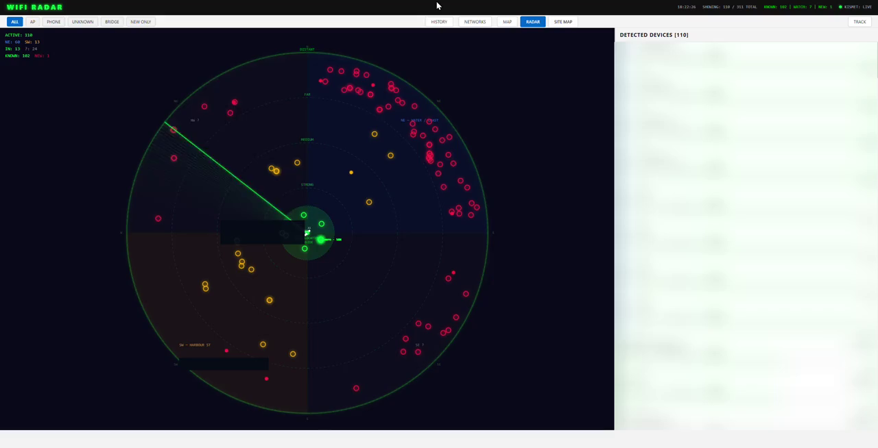 Sanitised public Wi-Fi Radar demo frame showing the radar display without device lists, SSIDs, MAC addresses, or live backend access.